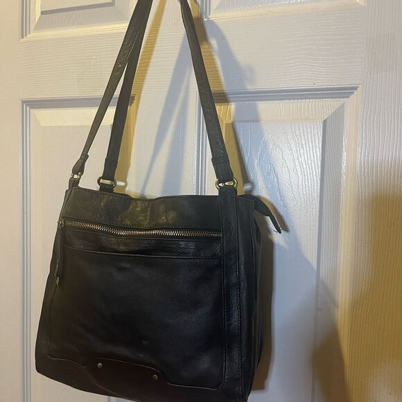 Great American Leather Works Black Leather Shoulder Bag brass tone hardwares - Picture 2 of 11